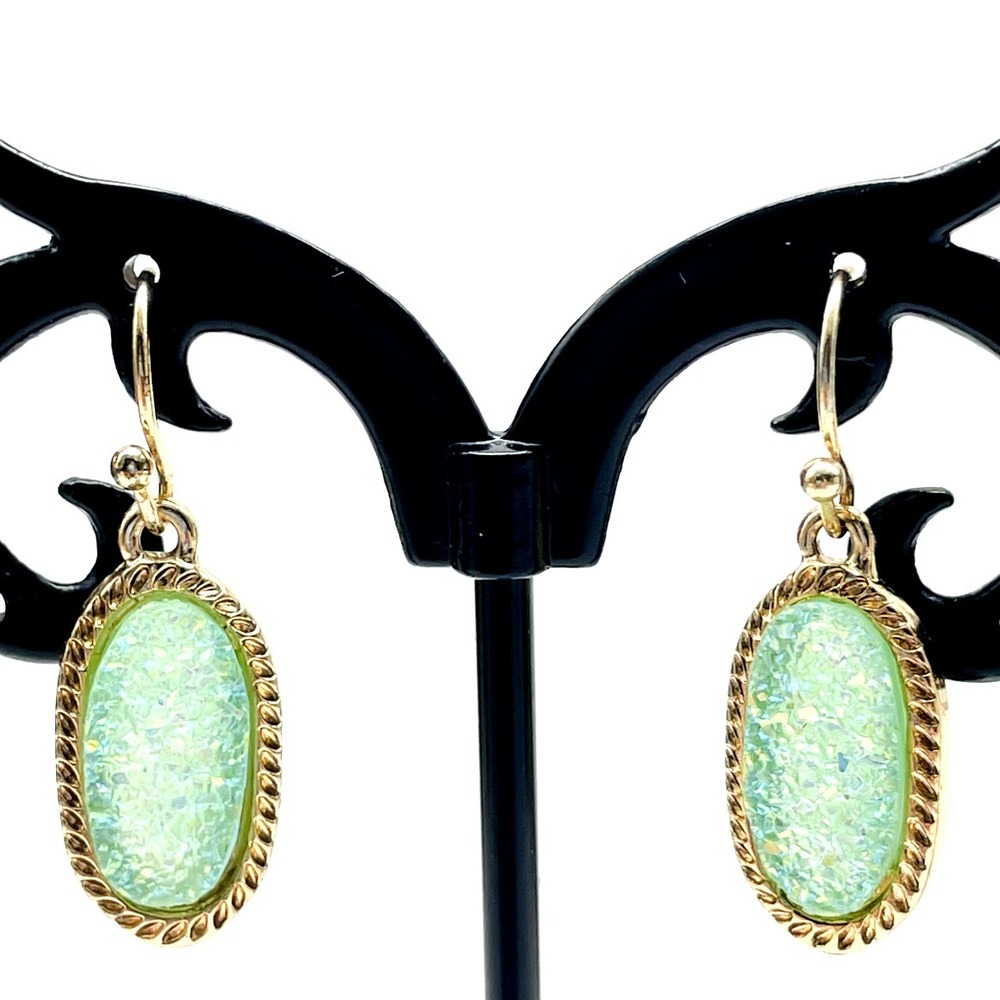 Crystal Avenue Opalescent Dangle Earrings Green Gold Tone Oval Pierced Jewelry